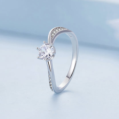 925 Sterling Silver Platinum Plated 5mm CZ Ring Size 6 for Women