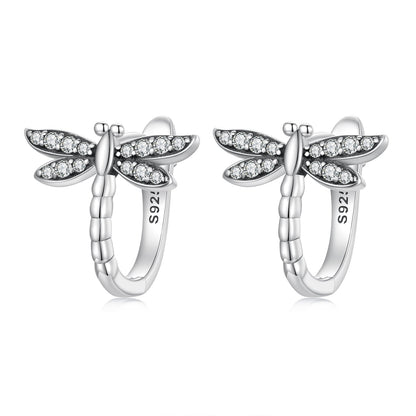 925 Sterling Silver Earrings with Pavé Setting CZ, Oxidized Finish, 1.3cm for Women