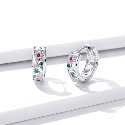 925 Sterling Silver Earrings with Pavé Setting CZ, 1.2*0.5cm, for Women