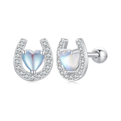 925 Sterling Silver Pavé Setting Moonstone Earrings with CZ and Platinum Plating