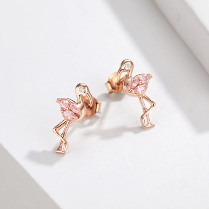 925 Sterling Silver 1.5x0.7cm Plated Rose Gold CZ Earrings for Women