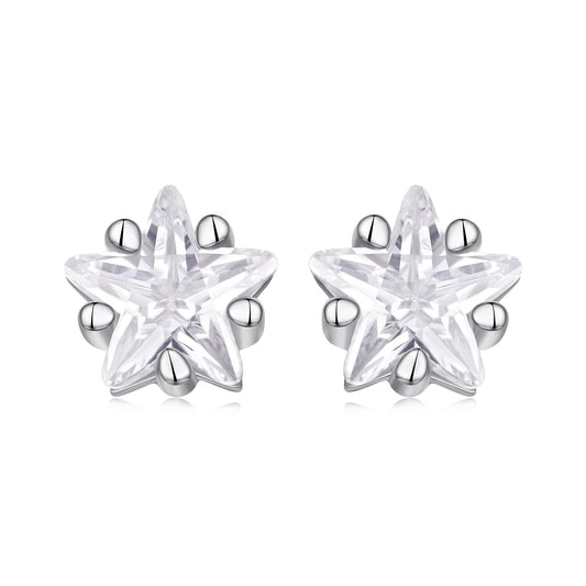 925 Sterling Silver White Gold Plated Earrings 0.5cm with CZ