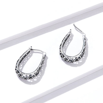 925 Sterling Silver Earrings 2.3*0.4cm Oxidized Silver for Women