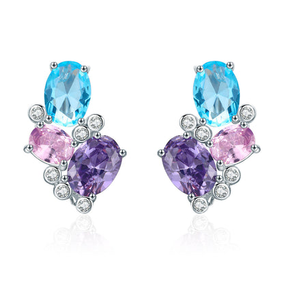 925 Sterling Silver Earrings with Transparent Glass, 1.6*1.1cm for Women
