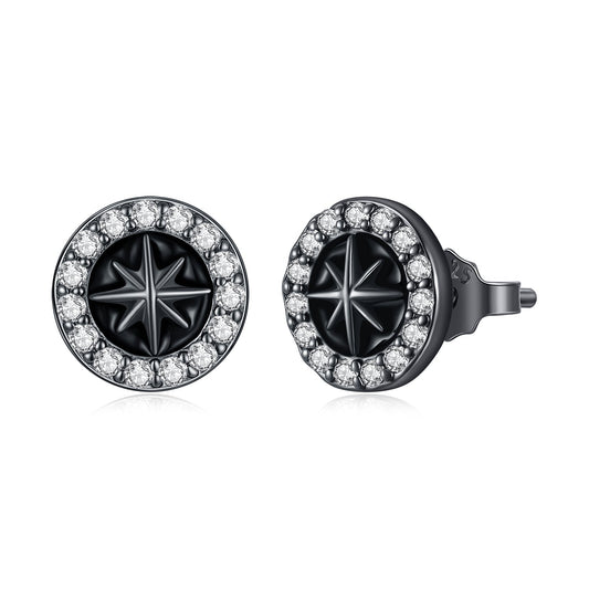Boucles d'oreilles en argent sterling 925 plaqué or noir avec pavé de zircones et émail pour femmes