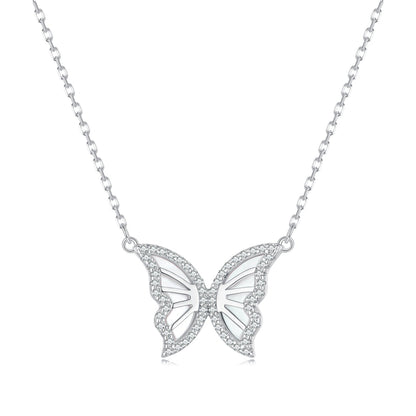 S925 Sterling Silver Plated Nacre & CZ Necklace, 40+5cm for Women