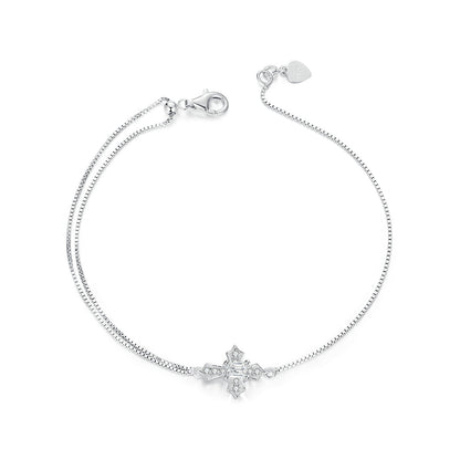 925 Sterling Silver White Gold Plated Bracelet with CZ Pendant 200mm for Women