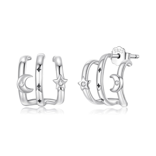 925 Sterling Silver Earrings with Pavé Setting CZ - Oxidized Silver, 1.1cm for Women