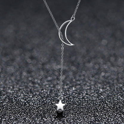 925 Sterling Silver Necklace 47cm with Moon Pendant for Women