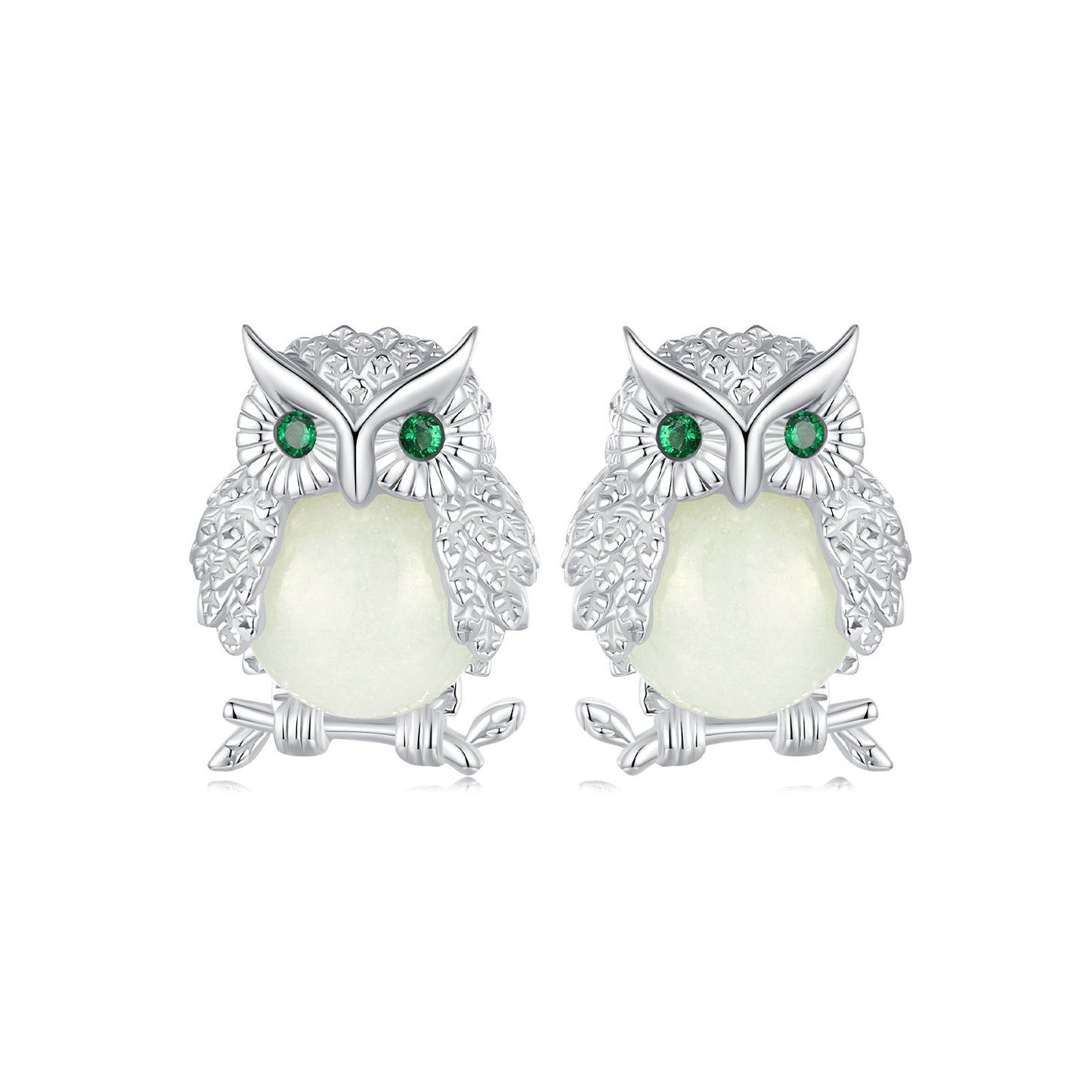 925 Sterling Silver Plated Platinum Luminous Stone Earrings 10*8mm for Women