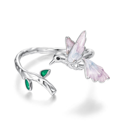 925 Sterling Silver Ring with Enamel and Oxidized Finish in Style E for Women