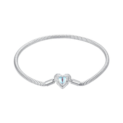 925 Sterling Silver Moonstone Bracelet 17.0 cm with White Gold Plating for Women