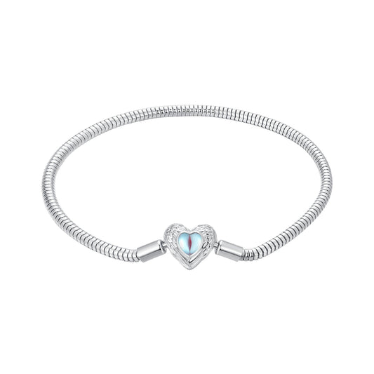 925 Sterling Silver Moonstone Bracelet 17.0 cm with White Gold Plating for Women