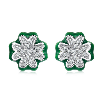 925 Sterling Silver Earrings with Pavé Set CZ & White Gold Plating, 0.75cm for Women
