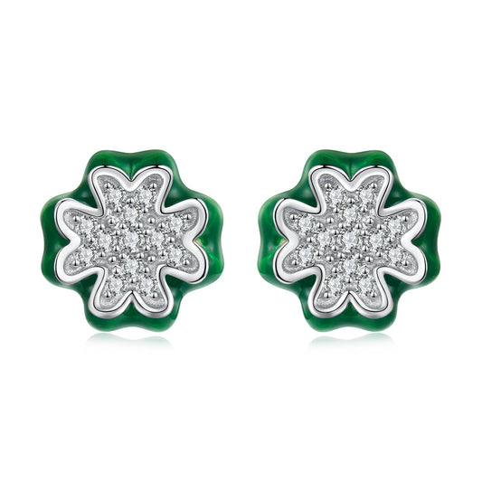 925 Sterling Silver Earrings with Pavé Set CZ & White Gold Plating, 0.75cm for Women