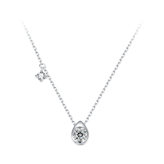 925 Sterling Silver + Moissanite Adjustable Necklace for Women - White Gold 0.5ct & 0.1ct