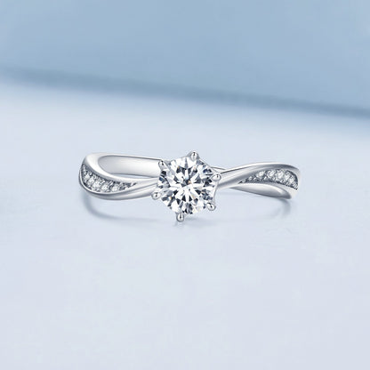 925 Sterling Silver Platinum Plated 5mm CZ Ring Size 6 for Women