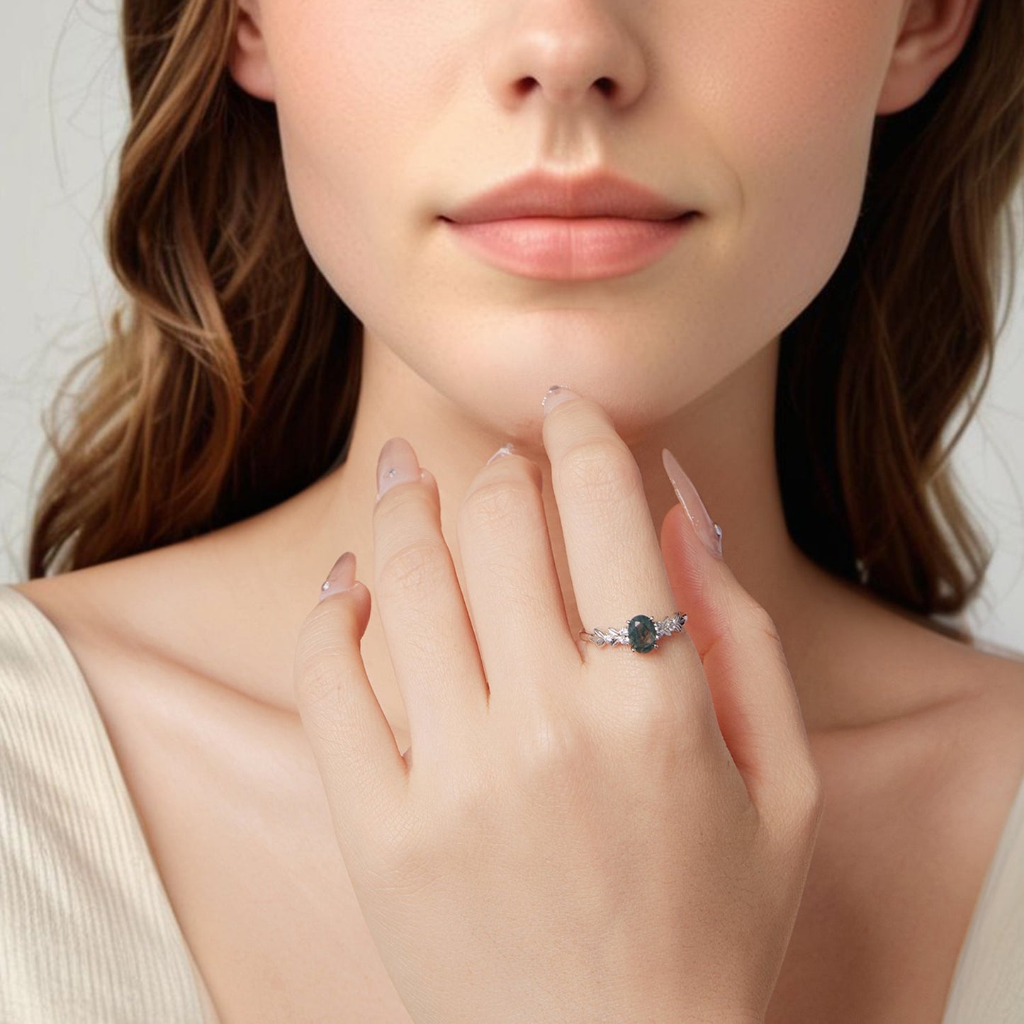 925 Sterling Silver Agate and CZ Pendant Ring Size 6 for Women