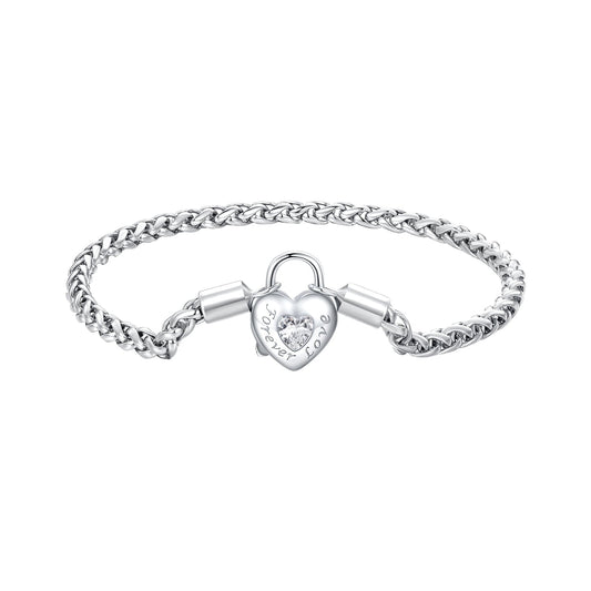 925 Sterling Silver Bracelet with CZ in Pavé Setting, 17.0 Size, Platinum Plated for Women