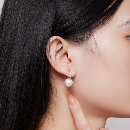 925 Sterling Silver Earrings with Quality Shell Pearl and CZ, 21*11mm, for Women