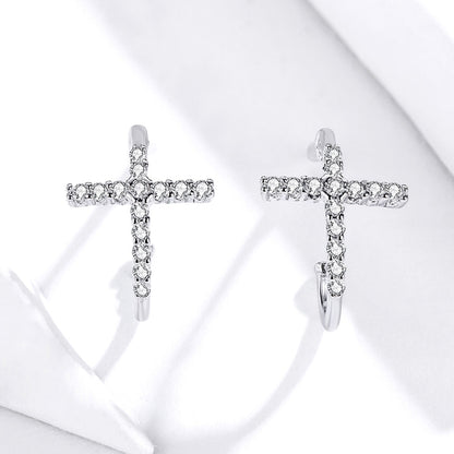 S925 Sterling Silver Earrings with Pavé Set CZ in Platinum Finish