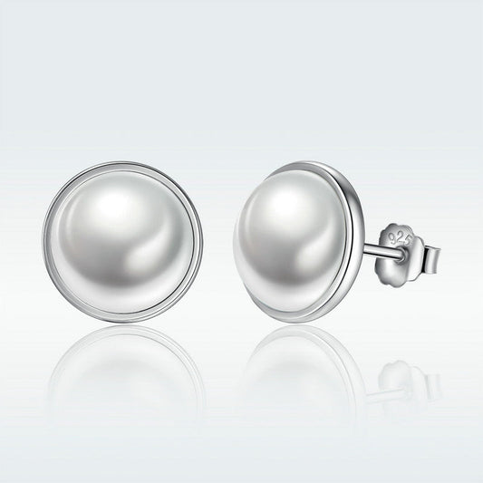 925 Sterling Silver Earrings with Pavé Setting, Quality Shell Pearl, 9mm for Women