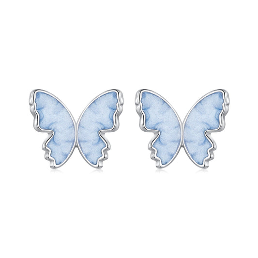 925 Sterling Silver Enamel White Gold Plated Earrings for Women - 1.0x1.2cm