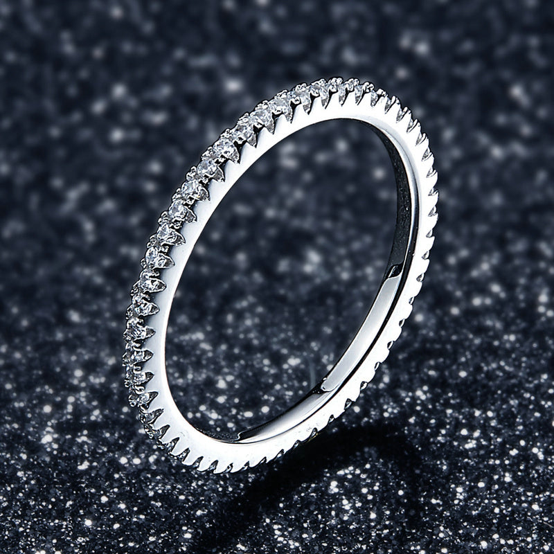 925 Sterling Silver Platinum Plated CZ Pavé Setting Ring Size 5.0 for Women