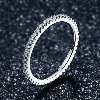 925 Sterling Silver Platinum Plated CZ Pavé Setting Ring Size 5.0 for Women
