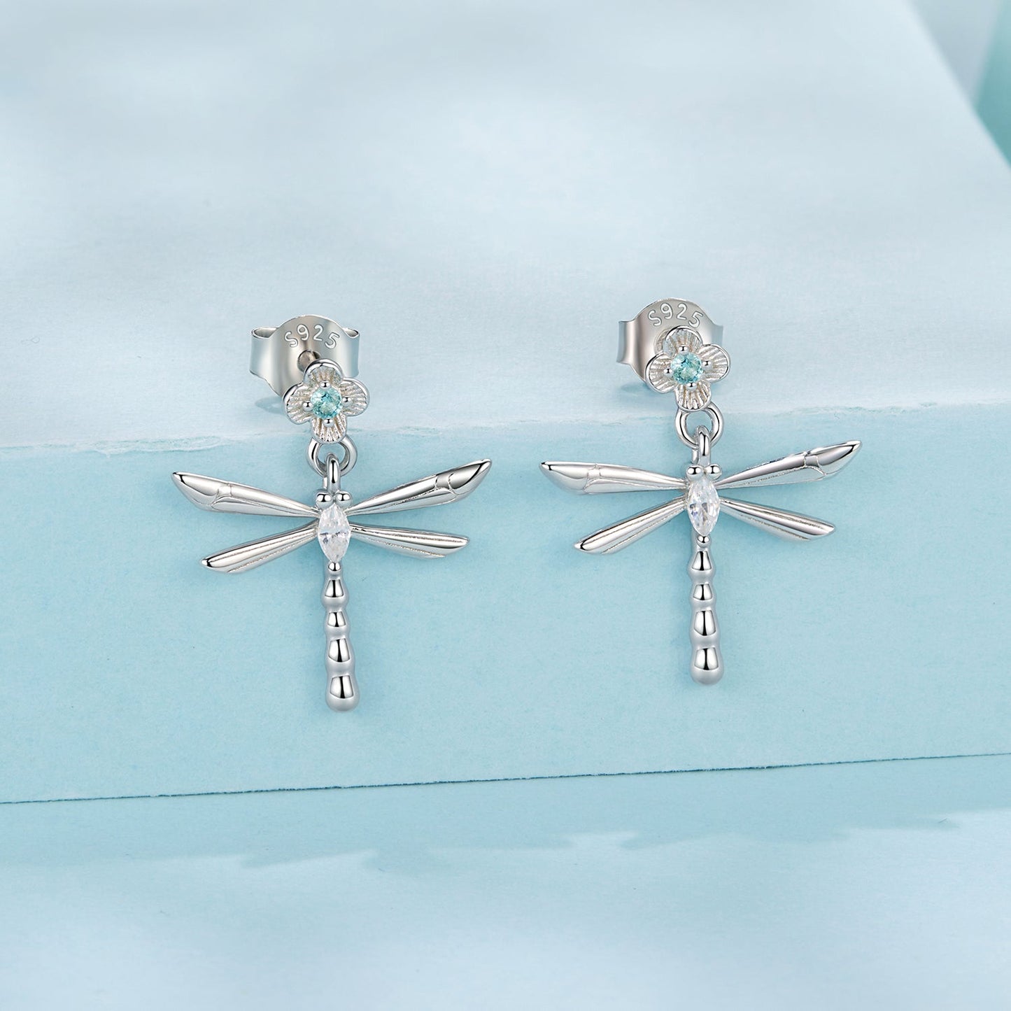 925 Sterling Silver Earrings with Pavé Setting CZ and Transparent Glass