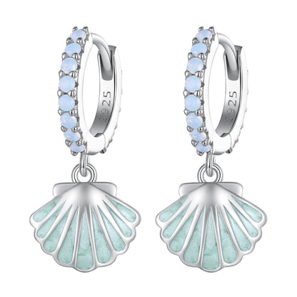 925 Sterling Silver Opal Enamel Earrings - 21x10mm for Women