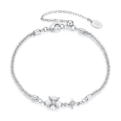 925 Sterling Silver Adjustable Moissanite & Natural Pearl Bracelet for Women