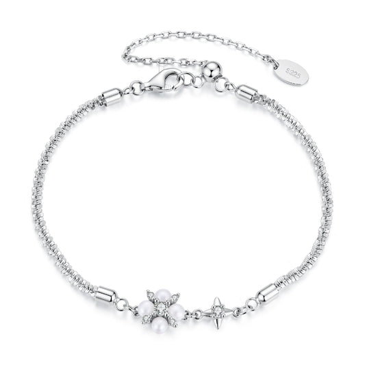 925 Sterling Silver Adjustable Moissanite & Natural Pearl Bracelet for Women