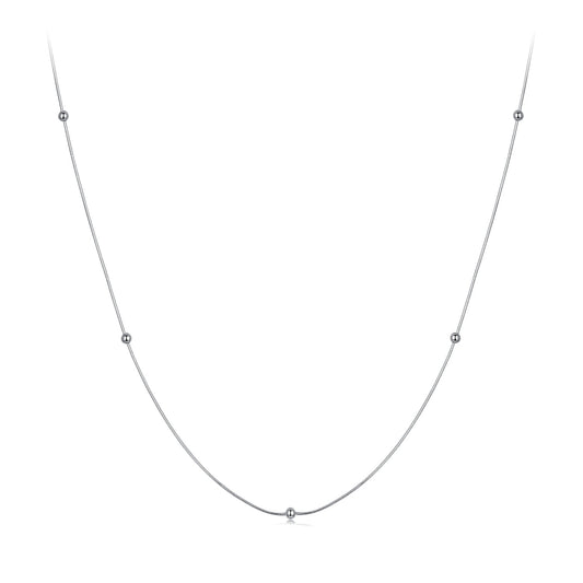 925 Sterling Silver Necklace with White Gold Plating, Length 40+5cm, Chain Thickness 0.08cm, for Women