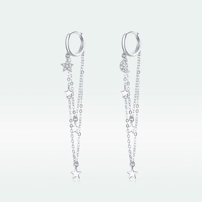 925 Sterling Silver Earrings with Plated Platinum and Pavé Setting CZ, Size 6.5cm