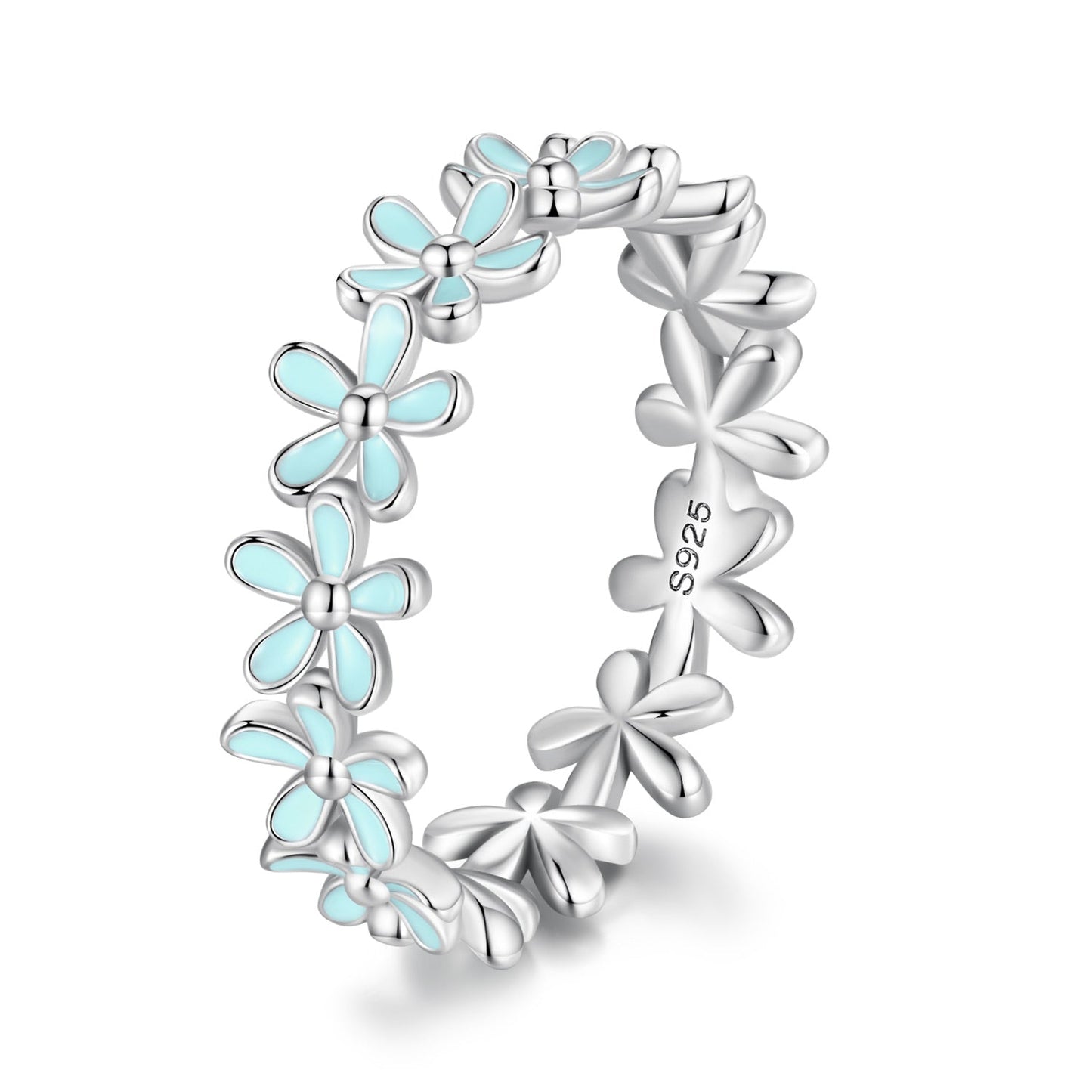 925 Sterling Silver Enamel Process Plated Platinum Ring Size 6 for Women