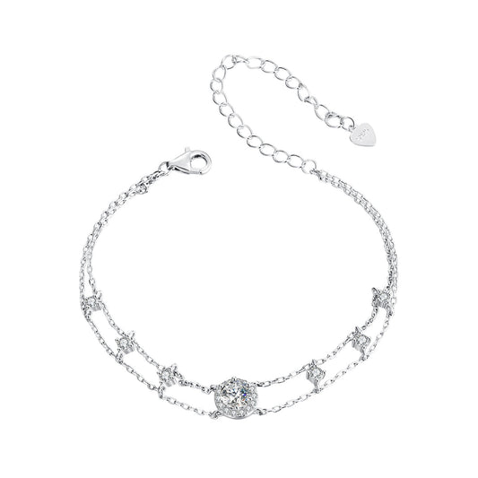 925 Sterling Silver 5.0mm Moissanite Bracelet with CZ and White Gold Plating for Women