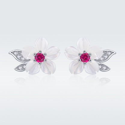 925 Sterling Silver Earrings with Pavé Setting CZ and High-Quality Nacre