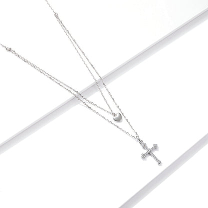 925 Sterling Silver Adjustable Platinum Plated Necklace with CZ - 1.4cm for Women