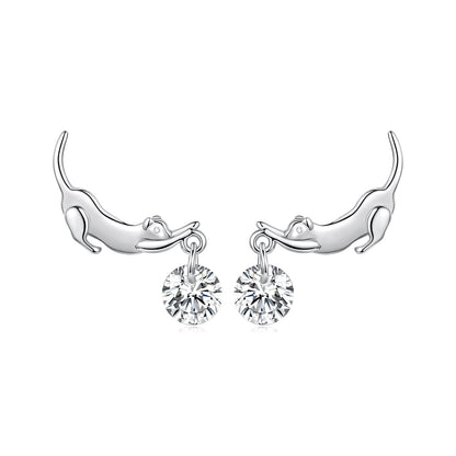 925 Sterling Silver White Gold Plated CZ Earrings 1.6x1.7cm for Women