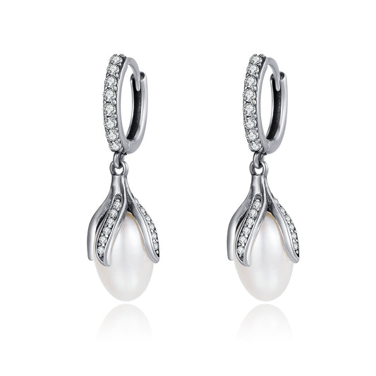 925 Sterling Silver Oxidized Silver Freshwater Pearl Earrings