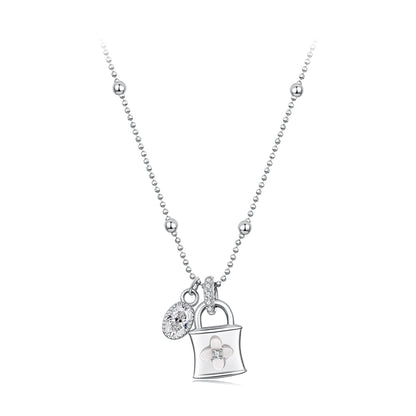 925 Sterling Silver White Gold Plated Necklace with CZ and Nacre for Women