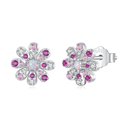 Boucles d'oreilles en argent sterling 925 avec opale synthétique et oxyde de zirconium