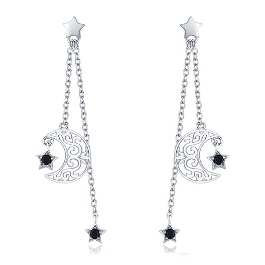 925 Sterling Silver Earrings with Plated Platinum and CZ - 4.4 x 1.0 cm for Women