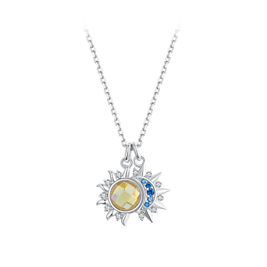 925 Sterling Silver Necklace with Transparent Glass and Pavé Setting CZ - Length 450mm
