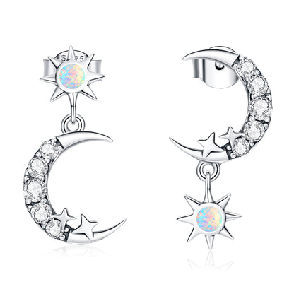 925 Sterling Silver Earrings with Translucent Opal and CZ in Oxidized Finish