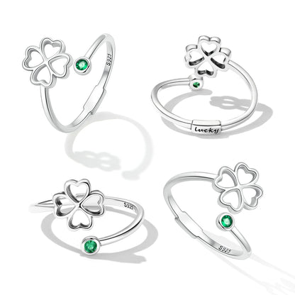 925 Sterling Silver Four-Leaf Clover Ring with Pavé CZ - 0.15cm Width