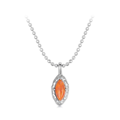 925 Sterling Silver Necklace with Synthetic Opal Pendant, 45cm, Plated White Gold for Women