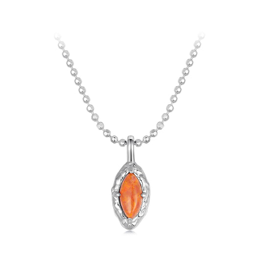 925 Sterling Silver Necklace with Synthetic Opal Pendant, 45cm, Plated White Gold for Women