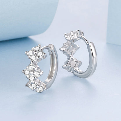 925 Sterling Silver Earrings with Pavé Setting CZ - 1.2*0.65cm, White Gold Plated for Women
